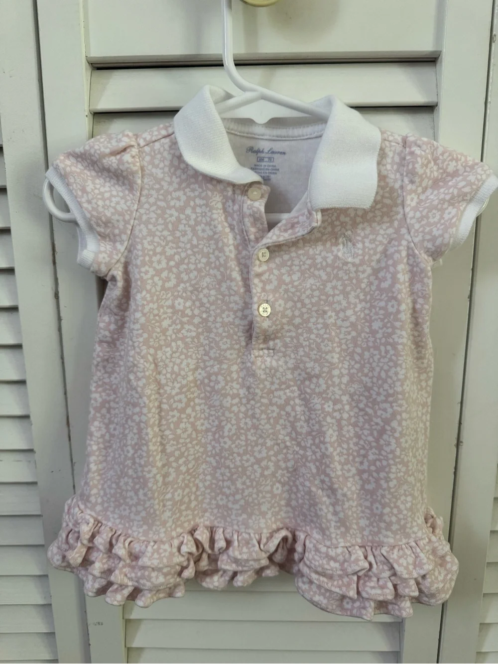 Ralph Lauren Light Pink Floral Polo Dress with White Collar Size -6 mo
